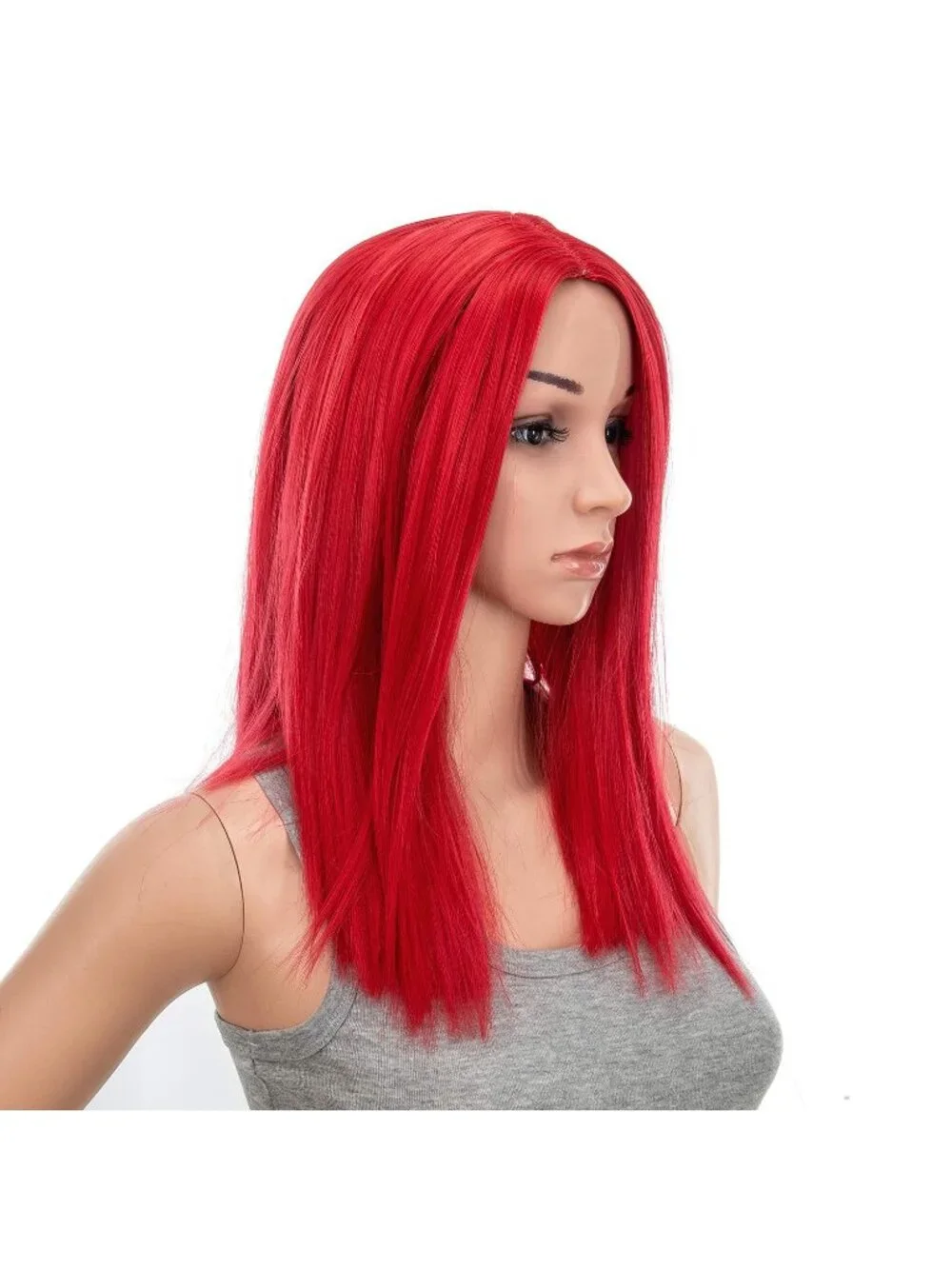 Women's 14 Inch Red Wig Short Straight Middle Part Synthetic Heat